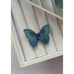 Mavi Nakışlı Kristal Kelebek Broş