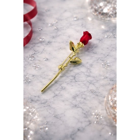 "Aşkın Sembolü" Mat Kadife Kırmızı Gül Broş
