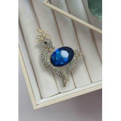 Büyük Lacivert Kristal Taşlı Geyik Broş