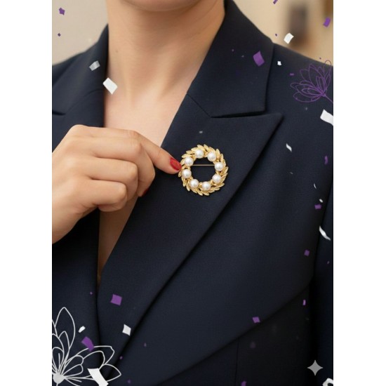 İncili Defne Dalı Çelenk Broş