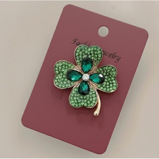 Şansın En Şık Hali: Kristal Taşlı Yonca Broş