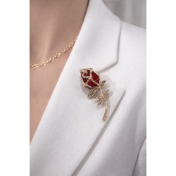 Yakut Işıltılı Rose Gold Gül Broş