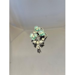 Mine İşlemeli Turkuaz Çiçek Broş