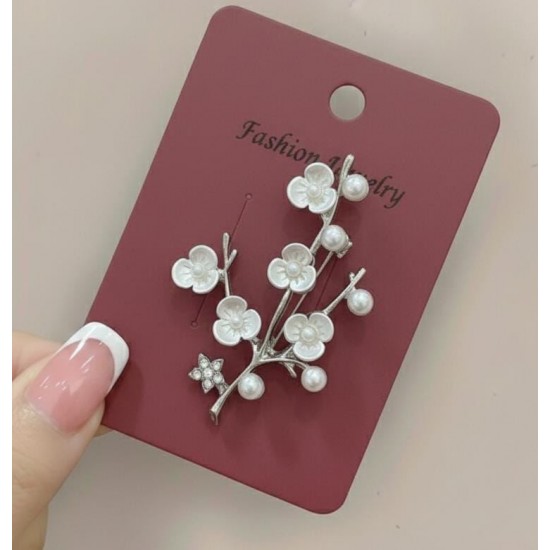 Gümüş Işıltılı İnci Çiçek Dalı Broş