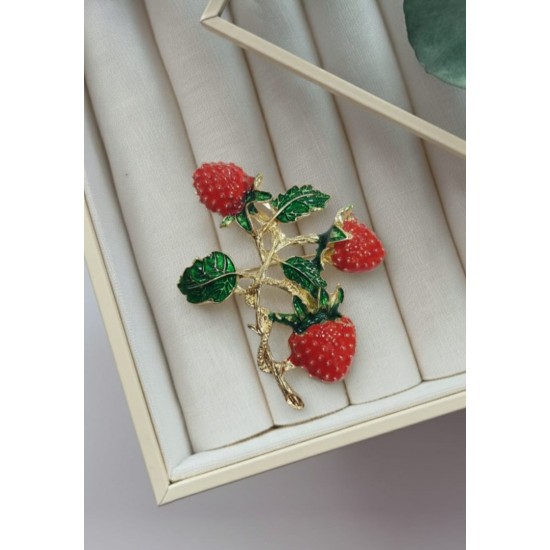 uclu-kirmizi-cilek-dali-bros-altin-kaplama-emaye-modeli