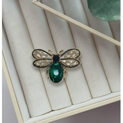 Zümrüt Yeşili Kristal Taşlı Arı Broş
