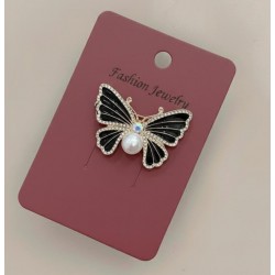 İnci Kalpli Gece Kelebeği Broş