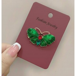 Zümrüt Yeşili Kristal Kelebek Broş