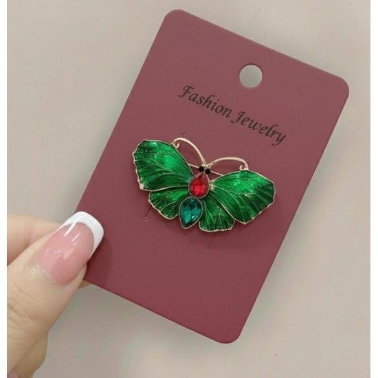 Zümrüt Yeşili Kristal Kelebek Broş