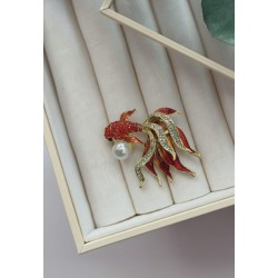 Kırmızı Kristal Japon Balığı Broş