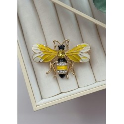 Kristal Taşlı ve Sarı Emaye Detaylı Bal Arısı Broş