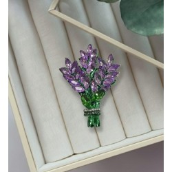 Mor Kristal Taşlı Bahar Buketi Broş
