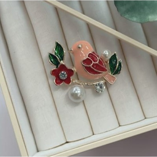 daldaki-pembe-emaye-kus-bros-kirmizi-cicekli-ve-incili-modeli