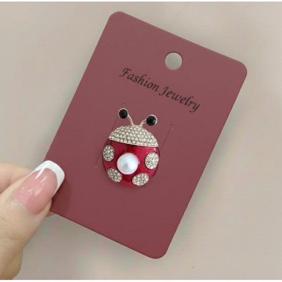 Şans Getiren Kristal Taşlı ve İncili Uğur Böceği Broş