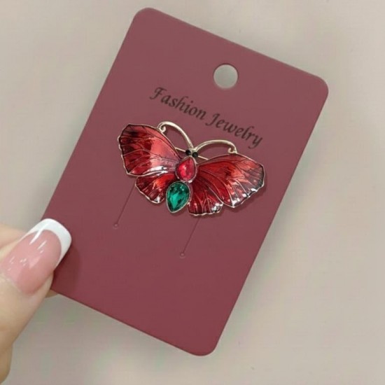 Zümrüt ve Yakut Işıltılı Kristal Kelebek Broş