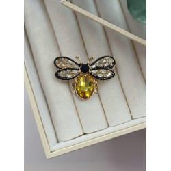 Sarı Kristal Taşlı ve Baget Kanatlı Arı Broş