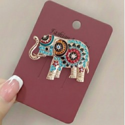 Turkuaz Taşlı Fil Broş