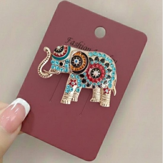 Turkuaz Taşlı Fil Broş