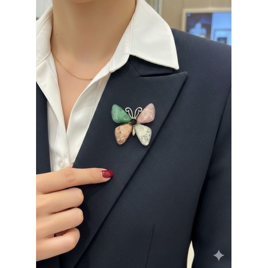 Çok Renkli Kristal Kelebek Broş